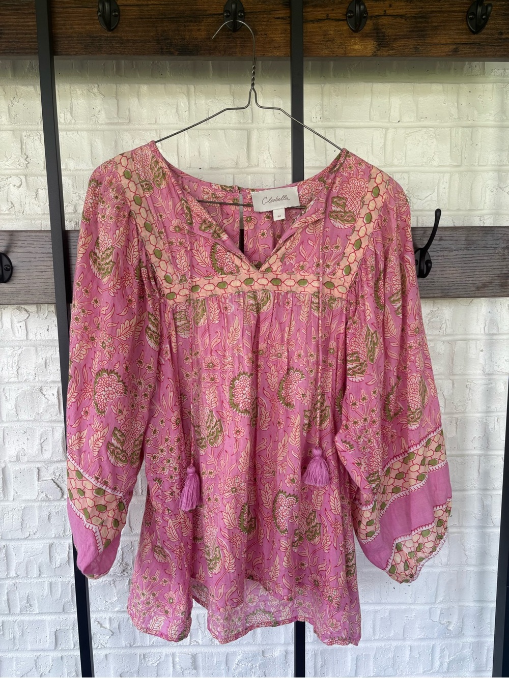Cleobella Pink Floral Boho Tassel Tunic